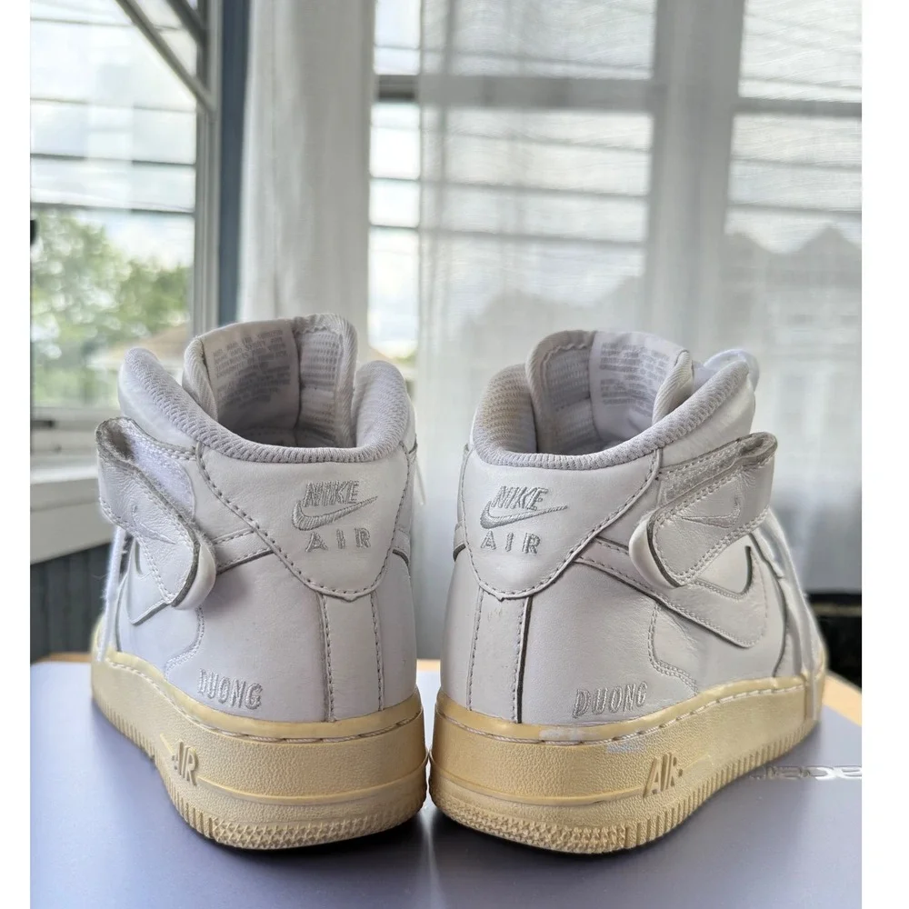 Nike Air Force 1 High NikeiD Custom 2015 White Leather Aged‎ Sole Rare Sz 5.5/7W